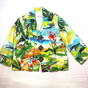 CAROLINE ROSE Tropical Scene Print Blazer Jacket Women's Size L Button Front